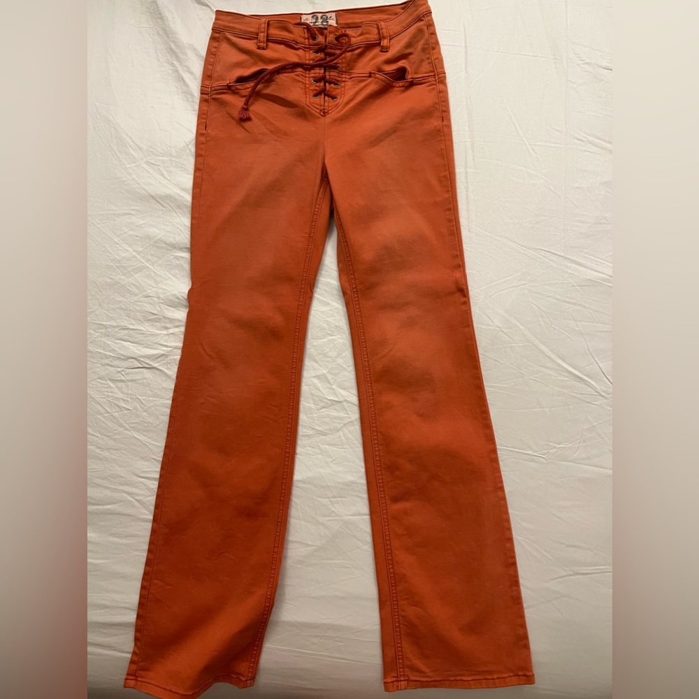 FREE PEOPLE LACE UP ORANGE JEAN